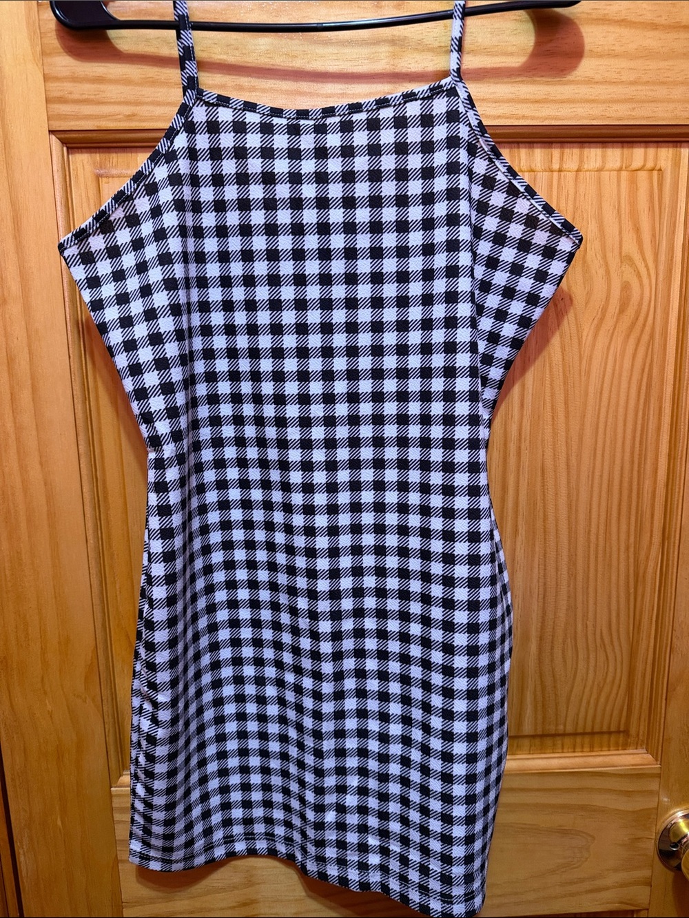 SHEIN Black & White Gingham Spaghetti Strap Mini Dress